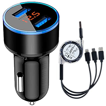 Wis-Life Fast Car Charger For iPhone 11 12 Pro/XR X XS Max/SE and Any Model of Mobile Phone,Car Charger Plug And 1M Cable,Cigarette Lighter Phone Adapter,Quick Charge 3.0+2.4A Dual (Black)