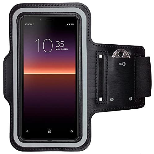 CoverKingz Sportarmband für Sony Xperia 10 II - Armtasche mit Schlüsselfach Oberarm Halterung - Sport Laufarmband Handy Armband Schwarz
