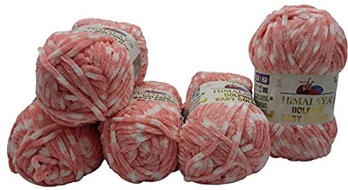 Chenille 5 x 100 Gramm Strickwolle Himalaya Dolphin Baby Colours mehrfarbig, 500 Gramm Wolle super bulky (apricot weiss 80427)