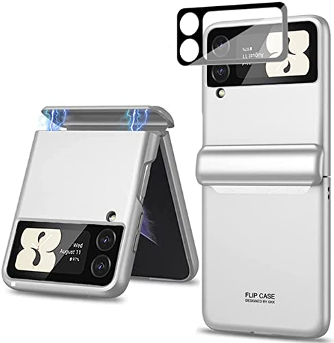 Miimall für Samsung Galaxy Z Flip 3 Hülle, Magnetischer Scharnierschutz Kamera Abdeckung Ultra Dünn Hartes PC Anti-Kratzer Anti-Fingerabdruck Schutzhülle für Samsung Galaxy Z Flip 3 2021 - Silber