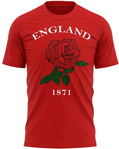 Purple Print House England 1871 Rugby-T-Shirt, England Geburtstagsgeschenke für englischen Rugby-Fan, Rote Rose, Turnier-Outfit, Geschenkidee, National-Shirts für Männer, Frauen und Kinder, rot, XL