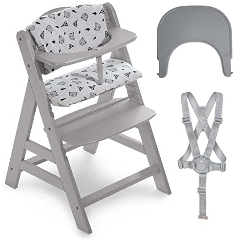 hauck Hochstuhl Alpha Plus Set mit Sitzauflage und Essbrett Click Tray - mitwachsender Kinderhochstuhl mit Kissen und Tablett - Grau