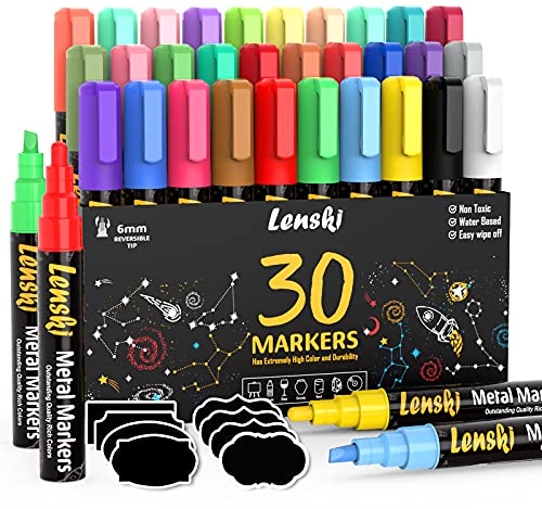 Lenski Kreidestifte für Tafel Abwaschbar, Kreidestifte für Fenster, Einschulung Mädchen, Schultüte Füllung, 30 Farben 6mm Kreidestift Kreidemarker Fenster, Fensterkreide Stifte Kinder, Glasmalstifte