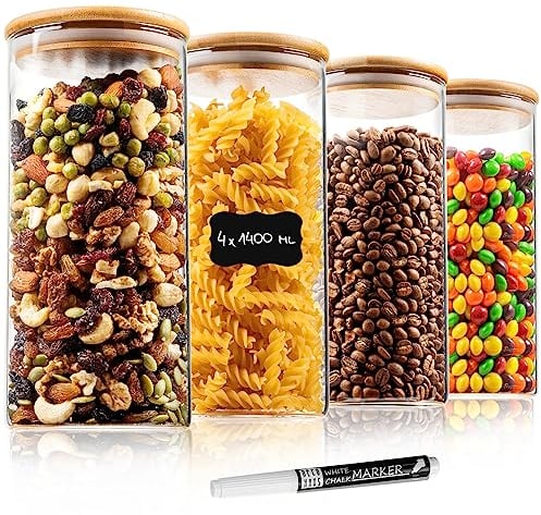 Deco haus® Bocaux Rangement en Verre Hermétique Lot de 4 - Pots et Bocaux de Conservation Cuisine avec Couvercle