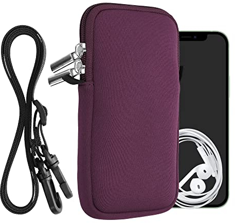 kwmobile Estuche de Neopreno Universal para Smartphone - Funda con Colgante y Cremallera para XXL - 7 Ocre Oscuro