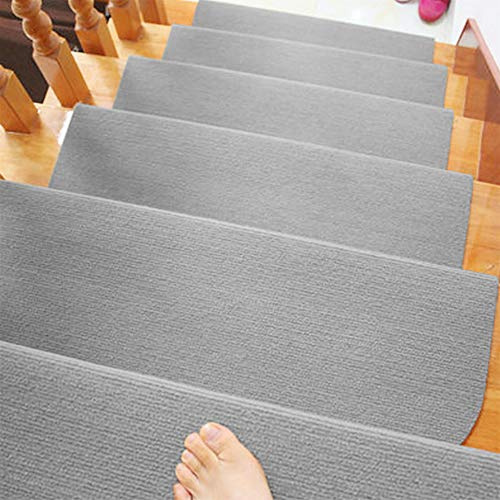 XUANYU Set mit 15 Stufenmatten für Treppen, selbstklebend, Treppenmatte, rutschfest, Sicherheitsmatte, Treppe für Kinder, Senioren und Haustiere, 65 × 21 cm, Grau rechteckig
