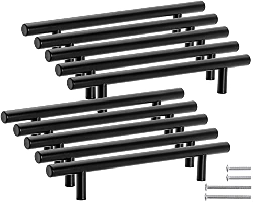 Neuhall 10 x Möbelgriffe schwarz matt 64mm echt Edelstahl Ø10mm Küchengriffe Schrankgriffe Bad Möbel Wohnzimmer Möbel Stangengriffe Relinggriff Schränke Sideboard Schubladengriffe inkl. Schrauben