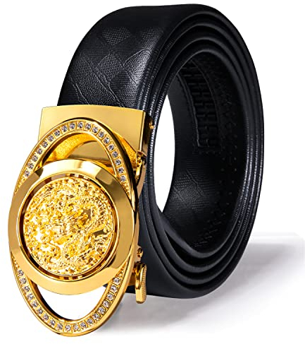 Barry.Wang Herren Mode Gürtel Tier automatische Schnalle Cuttable Ratschengürtel aus echtem Leder für Männer Geschenkbox