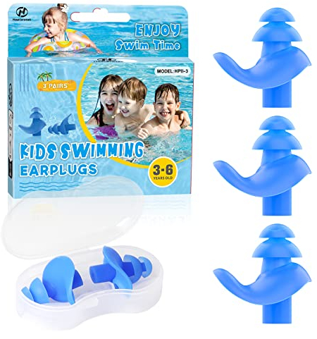 Hearprotek Ohrenschutz Schwimmen Kinder, 3 Paar Silikon Ohrstöpsel Schwimmen, Gehörschutzstöpsel zum Schwimmer, Baden, Surfen und anderen Wassersportarten Blau