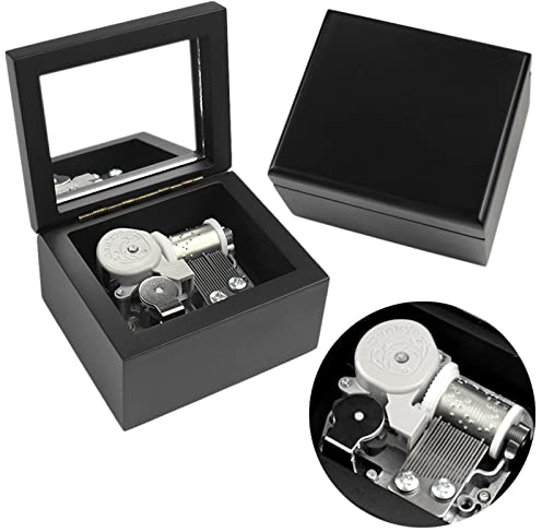 Sinzyo Kingdom Hearts Vintage Holz mechanische Spieluhr Geburtstag Geschenk Weihnachten Valentinstag (Schwarze Holzschachtel mit Spiegel)