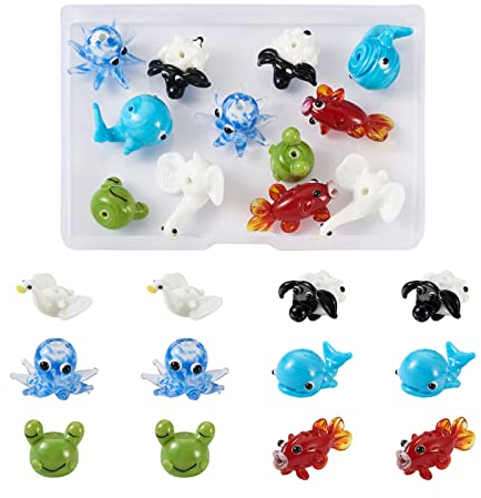Crafans Lot de 12 perles bohémiennes faites à la main en verre percées au centre pour la fabrication de bracelets, colliers, bijoux, loisirs créatifs