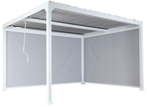 Alu Pergola HWC-L41 mit 2X Seitenwand, Lamellen-Pavillon, stabiles 8cm-Metall-Gestell 3x3,7m - weiß