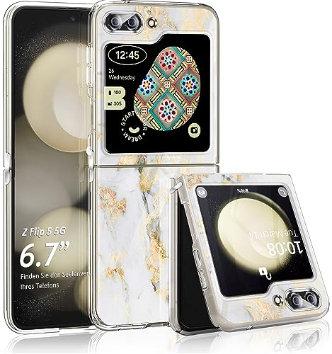 Layeri für Samsung Galaxy Z Flip 5 Hülle Silikon Marmor Muster Original TPU Transparent Handyhülle Samsung Z Flip 5 Hüllen Case Glitzer Dünn Anti-Gelb Schutzhülle Samsung Z Flip 5 Handy Hülle