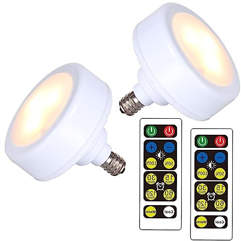 Mini E12 Battery Light Blub for Lamp,Battery Operated Light Bulb with Remote Control,Small Screw in Puck Lights E12 Battery Powered LED Light Bulbs for Wireless Wall Sconce Pendant Light Fixture (Siz