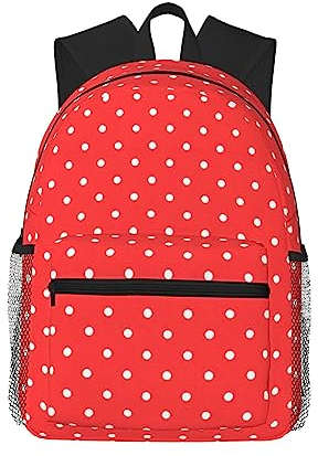PartyUnix Rucksack mit roten und weißen Punkten – leicht und bequem, große Kapazität, geeignet für Schule, Arbeit, Reisen, Schwarz , One size