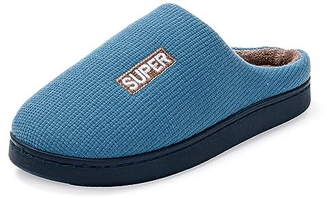 JOMIX Pantofole Uomo Invernali Ciabatte Caldo da Casa Scarpe Slip On Ragazzo Confortevoli Pantofole Punta Chiusa Pelose Morbide Comode da Inverno MU8589 (Blu, 43)
