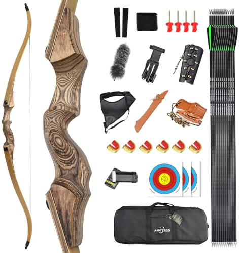 AMEYXGS 60 Takedown Recurve Bogen und Pfeil Set für Erwachsene Anfänger 20-60Lbs Jagdbogen Sportbogen Rechtshänder Holz Riser Bogen für Jagd Zielschießen (45lbs)