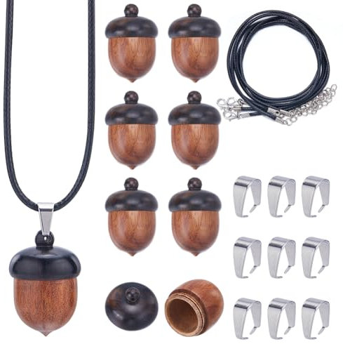 SUNNYCLUE 6 Sets Holz Eichel Box Halsketten Herstellungsset Holz Eichel Charms Holz Reise Pillenetui Herbst Christams Holz Eichel Charm Holz Nuss Charm Abnehmbarer Nuss Box Charm Für Schmuckherstellun