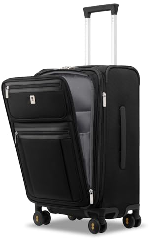 LEVEL8 Koffer Trolley Softside Handgepäck mit Laptopfach, Erweiterbar Rollkoffer,Business Reisekoffer 4 Spinner Rollen, Cabin Softcase,Softside-Gepäck 40-46Liter (57.5cm,Schwarz)