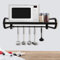 KüChenregal Mikrowellenhalter Microwelle Halterung Mikrowellen Wandhalter Ablage Halter Mikrowelle Bad BüRo Regal Einetagen Kohlenstoffstahl Rechteckig Schwarz Mit 6 HäKchen Bis 66Lbs
