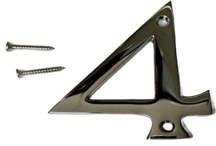 Polished Chrome Door Numbers 3-Inch Screw On Number 4 Door Number House Front Door Building Porch Gate Address One Elegant and Bold Door Numerals Suitable for All Door Types.