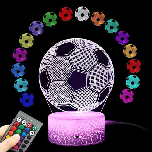 DDS/SKY-BLUE Football Night Light, LED 3D Illusion Football Projector Lamp, Multicolor Acrylic, Footballer Sports Fans Birthday Gift, Dimmable 16 Colours Change, Remote Control, Bedroom Decoration