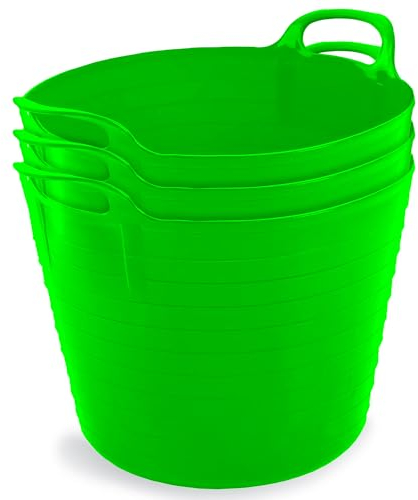 Neat Plastics 42L Flexi Tubs 3 Packs - Versatile Large Garden Tubs with Handles, Handy Builders Buckets Heavy Duty, Bath Bucket & Flexi Bucket, Durable Flexible Buckets for Home & Garden (Lime Green)