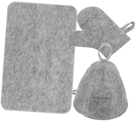 OATIPHO Saunahut Aus Filz Satz Saunahaube Handschuhe Und Saunapolster Hautfreundliches Filzmaterial Grau Saunazubehör Für Damen Und Herren Komfortabel Für Sauna Und Dampfbadspaß