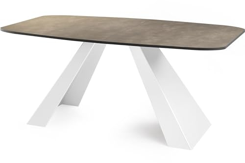 WFL GROUP Esstisch Monte Weiß im Modern Stil, Rechteckiger Tisch - Ausziehbar von 160 cm bis 200 cm, Pulverbeschichtete Weiße Metallbeine - 160 x 80 cm - Chicago Beton Grau