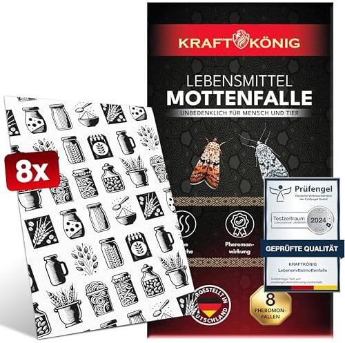 KRAFTKÖNIG Premium Lebensmittelmotten Falle - 10x Mottenfalle Lebensmittel mit Langzeitwirkung - Pheromonfalle mit starker Lockwirkung - geruchlose Lebensmittel Mottenfalle - Made in Germany