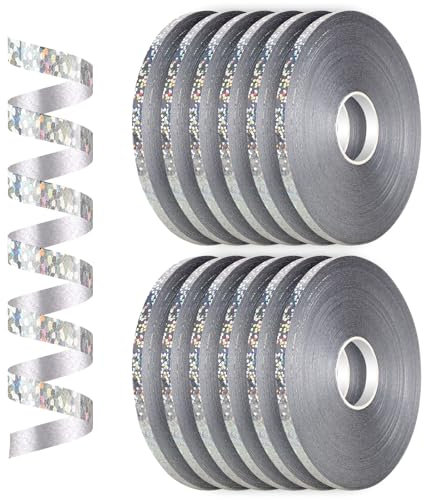 Dooozy 12 Rollen Ringelband Geschenkband Set, 5MM 50M Geschenkbänder für Geburtstag Luftballons Hochzeit Geschenkverpackung Florist Luftballon Schleifen und Saisonale Deko(Lasersilber)