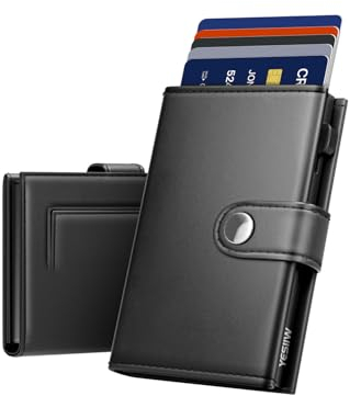 YESIIW Card Holder Mens Wallet RFID Blocking Leather Minimalist Smart Pop Up Wallets with Magnetic Coin Pocket, Trifold Credit Card Holders Wallet, Button Closure, Holds Up to 9 Cards, 2 ID Window