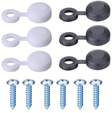 12 Pcs Automotive Number Plate Screws and Caps Set with Black White Screw Caps and 6 Self Tapping Screws Number Plate Fixing Kit for Cars, Motorcycles & Trailers