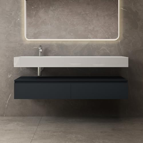 Mai & Mai Badmöbelset Waschtisch mit Unterschrank Anthrazit matt 150x48x25cm mit Soft-Close Schubladen inkl. Mineralguss-Waschbecken UP