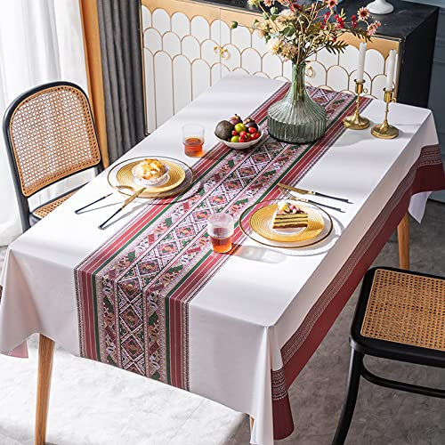 PHLCF Wasserabweisende Tischdecke 120 x 120 cm, Textiloptik, wasserdichtes Vinyl-PVC, abwischbare Wachs-Kunststoff-Tischdecke in cremiger Farbe, abwischbare Tischdecke für Garten und Küche, luxuri