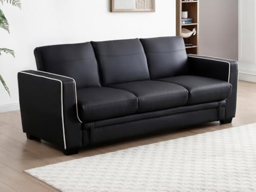 Vente-unique - Schlafsofa 3 Naty - Kunstleder - schwarz