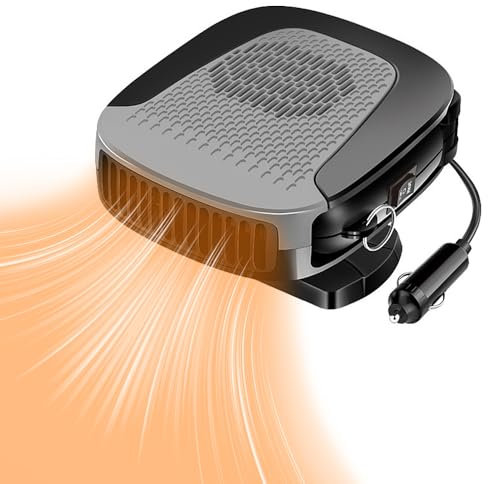 SKIKHN Riscaldatore per Auto, 12V Stufetta per Auto, 2 in 1 Riscaldamento e Raffreddamento Rapido, Sbrinatore Parabrezza con Inserisci L'accendisigari, Riscaldatore Auto per Tutte Le Auto