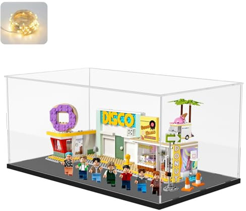 Acryl Vitrine Plexiglas Box Acrylbox Schaukasten Transparent für Lego 2022 Ford GT 42154 für Lego Audi RS 42160 für BTS Dynamite, Display Case Cabinet für Autos mit Led, Schwarz 45x25x20 cm (mit Tür)