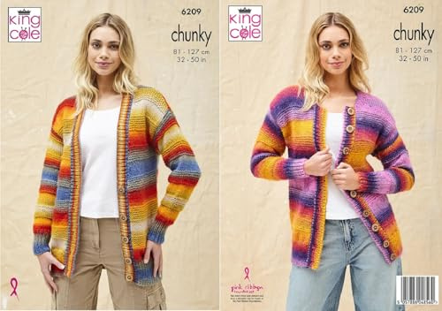 King Cole Knitting Pattern Ladies Chunky Button Up Jacket Cardigans (6209)