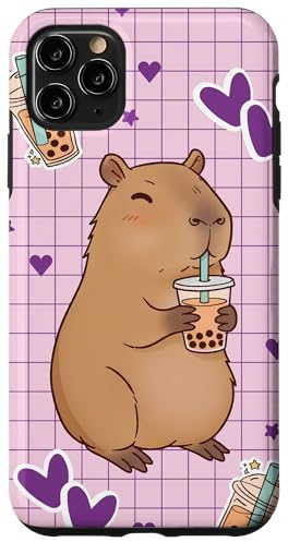 Kawaii Anime Capybara Drinking Boba Bubble Tea Kids Girls Case for iPhone 11 Pro Max