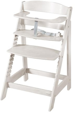 roba Babyhochstuhl Sit Up Flex - Mitwachsender Hochstuhl aus Holz - Verstellbarer Kinderhochstuhl mit Schrittgurt - ab 6 Monaten bis 70 kg - Stone washed