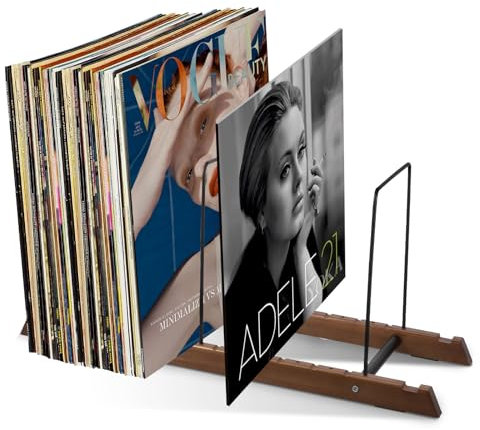 Luqixcey Vinyl Record Storage, Wood & Metal Vinyl Holder LP Storage Box, Record Display Stand Music Albums Rack, Display Up to 50 LP Albums DVDs CDs, for Modern Home Office Desktop