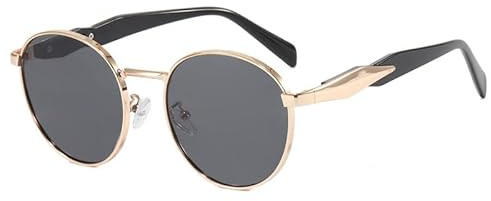 AmazingRose Retro Round Sonnenbrille für Damen und Herren, UV400 Schutz,Metallrahmen Brille (Gold/grau)