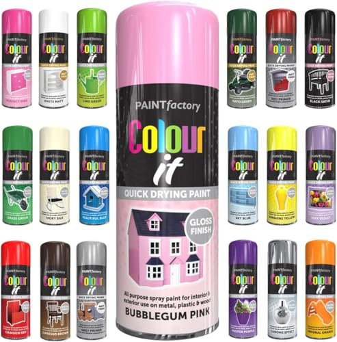 Spray Paint Bubblegum Pink Gloss Finish 400ml Pack of 2 - Quick Dry Aerosol Can All Purpose for Wood, Metal, Plastic, Interior & Exterior