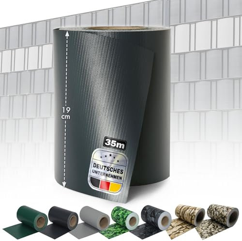 KARAT Sichtschutzstreifen PVC | Sichtschutzfolie Gartenzaun oder Balkon | inkl. 20 Befestigungsclips | für Einzel- und Doppelstabmatten geeignet | 19 cm x 35 m | Anthrazit