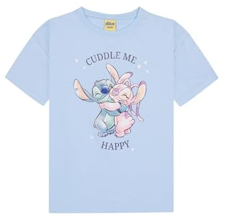 Disney Lilo & Stitch T-Shirt Mädchen, Kurzarm Kinder Oberteil aus 100% Baumwolle, Hellblaues Shirt mit Stitch Motiv, Geschenk für Kinder & Fans, Größe 122-128 bis 146-152