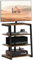 HOMCOM HiFi Stand, 4-Tier Media Storage Shelf with Adjustable Shelves, Power Strip Rack for Router, Record Player, Printer, Industrial TV Stand for up to 28 Inch TVs, Rustic Brown