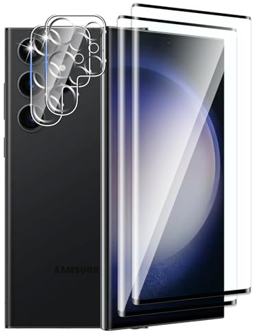 DXULWLM 2+2 Piezas Cristal Templado para Samsung Galaxy S23 Ultra,con protector de Lente de cámara,HD transparente,3D Cobertura Completa,Dureza 9H,Sin Burbujas,Anti-Arañazo Protector de Pantalla