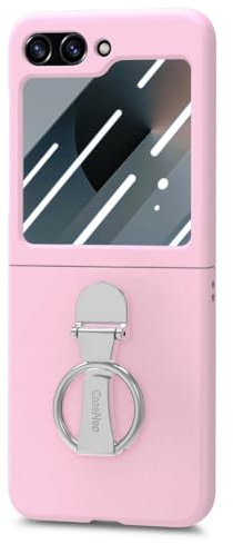 BEEJTUNY Case for Samsung Galaxy Z Flip5 5G Phone Case, Silicone Protective Cover with Metal Ring Stand, Anti-scratch, Anti-shock Bumper Shell.Pink