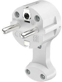 Braytron Kabelstecker flach, 230V, 16A, Schutzkontaktstecker, platzsparender Netzstecker für Kabelmontage, weiß